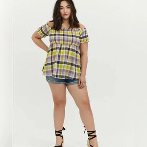 Torrid Peplum Gauze Smocked Off-Shoulder Top